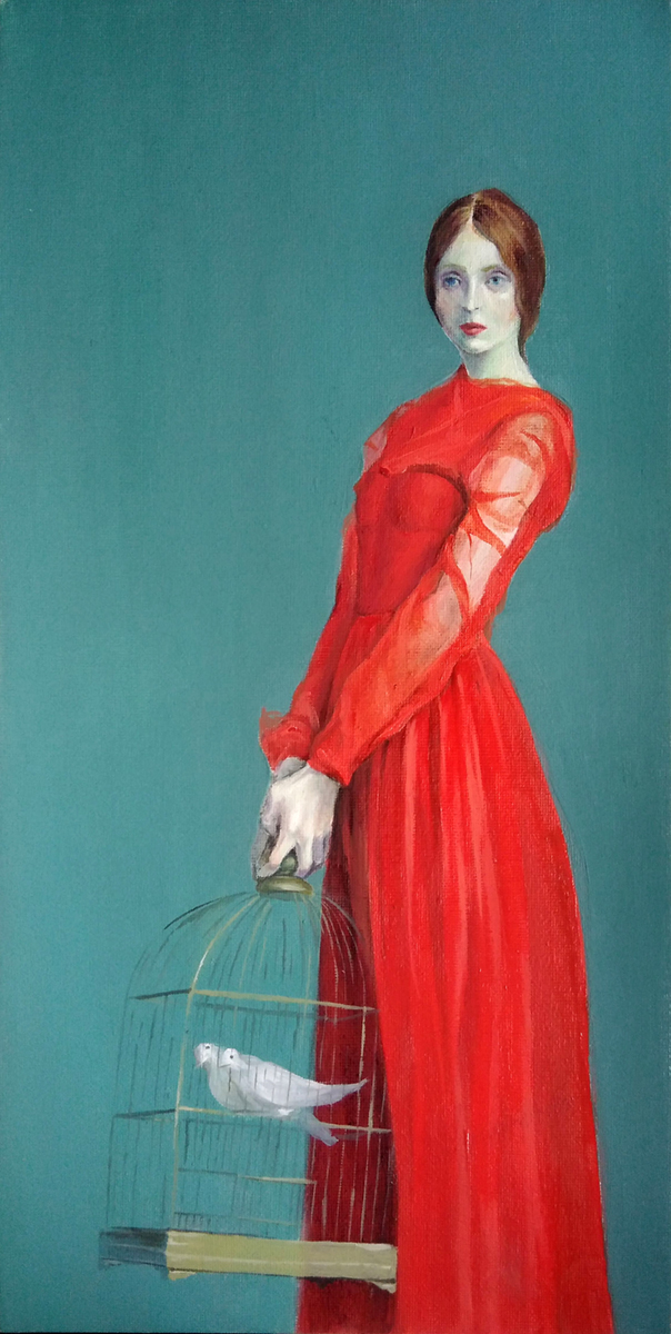 Lady in red-Oil painting